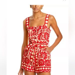 Farm Rio Palermo Belted Linen-Blend Romper